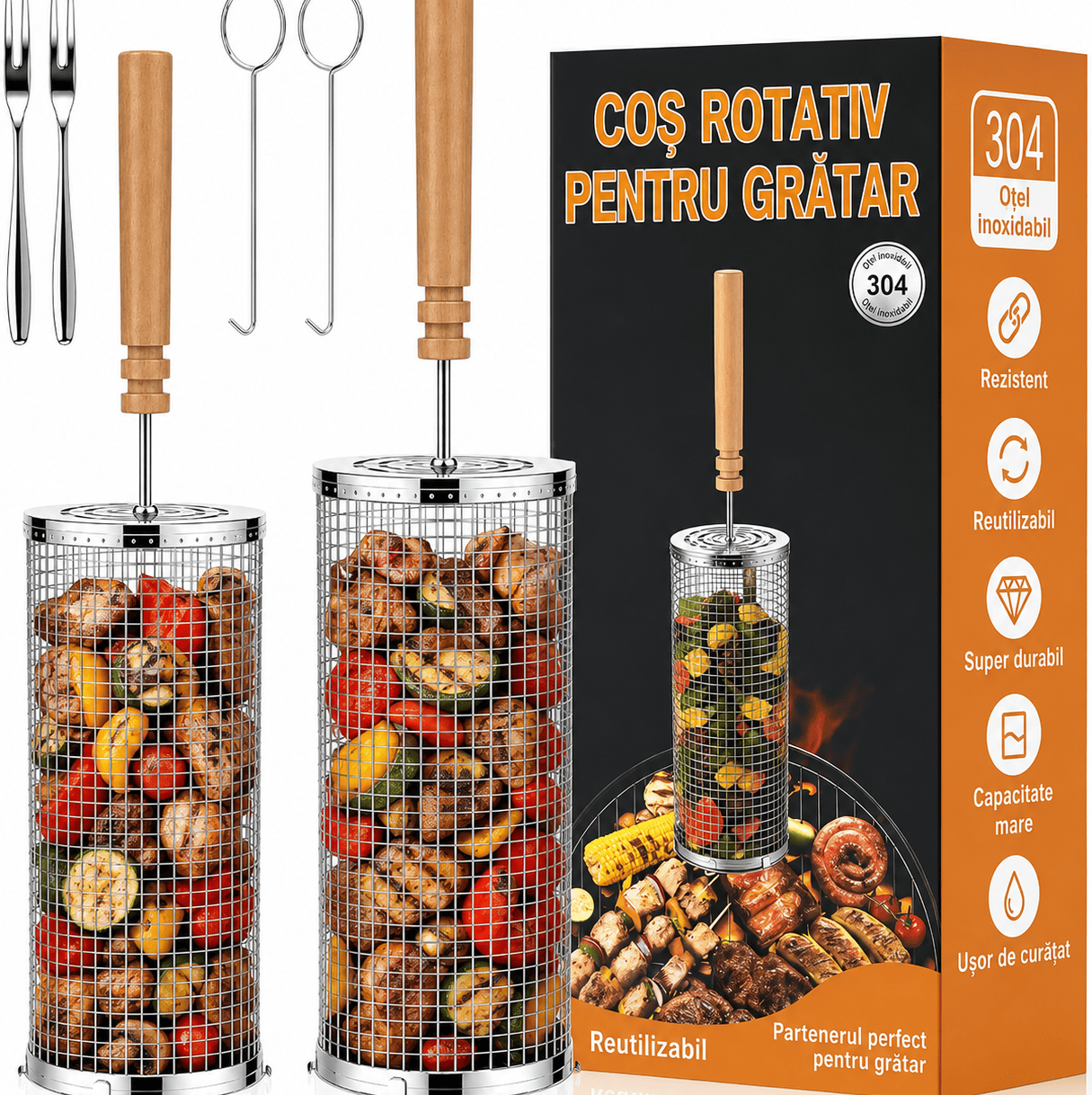 Coș Rotativ Inox pentru Grătar